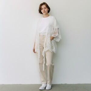 RACHEL ZOE White Lace Kimono Boho Front Tie, Front One Size